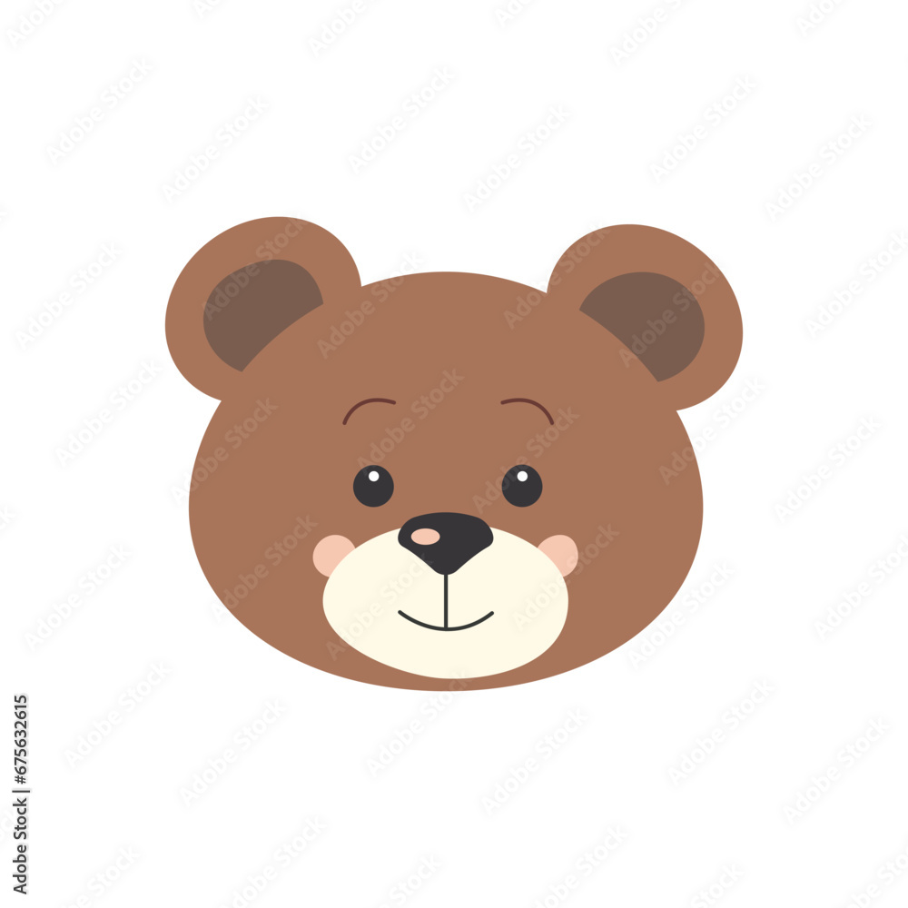 Children's vector illustration of a bear head on an isolated white background. Cute character. Bear muzzle for web, design. Children's vector illustration of a bear head on an isolated white background. Cute character. Bear muzzle for web, design.