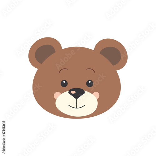 Children's vector illustration of a bear head on an isolated white background. Cute character. Bear muzzle for web, design.