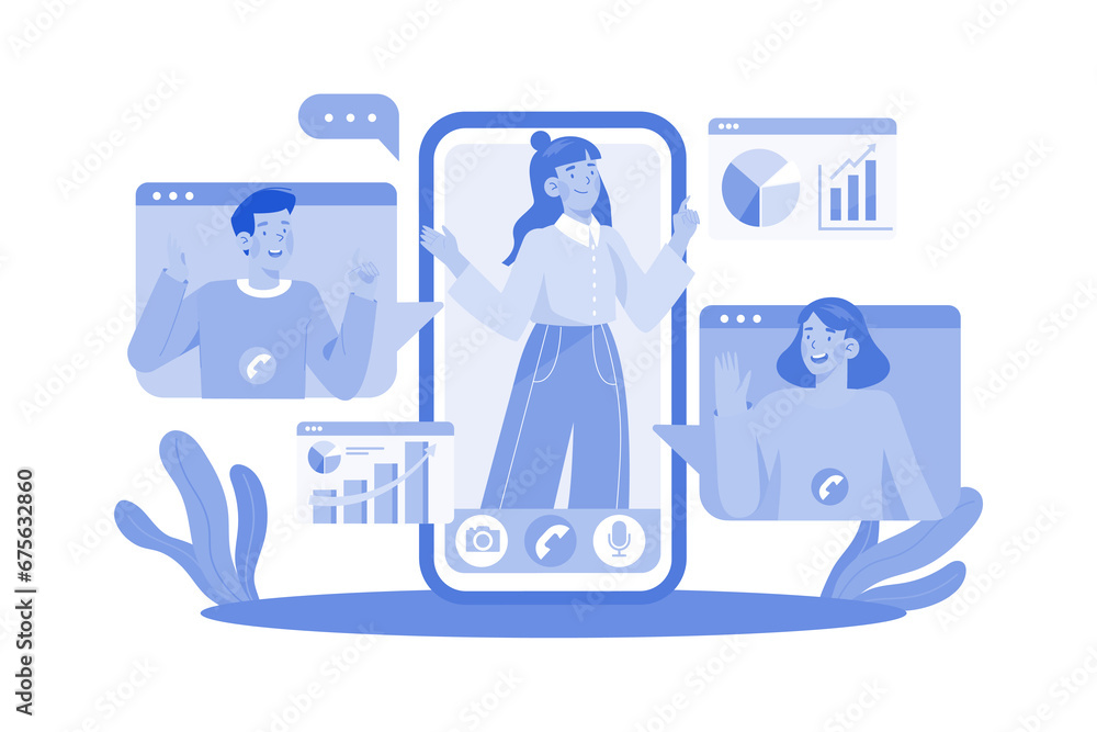 Employee Doing Work Discussion On Mobile Phone Employee Doing Work Discussion On Mobile Phone