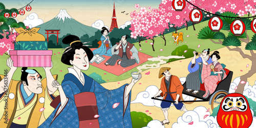 Japan cherry blossom view scene
