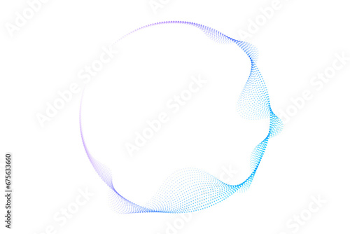 Abstract circle round frame flowing dot particles pattern colorful gradient purple and blue color isolated on transparent background. Vector in concept modern, technology, science, music.