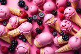 Close up of pink ice cream with berries