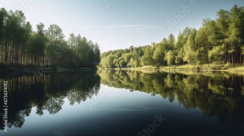 reflection in the lake surrounded by trees