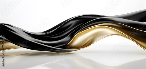 3D luxury black and golden Wavy Flow on white Background