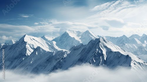 snow covered mountains with clouds, landscape with snow and clouds, with a sunview of nature, landscape, winter alps in Europe,  ski, panoramic wallpaper © FF Proudction