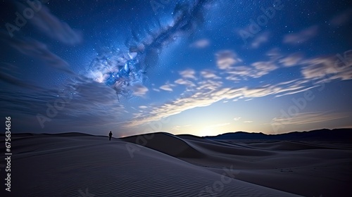sunset in the desert, day and night, starry sky