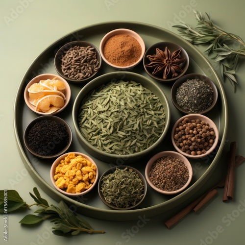 a platter of mixed herbs and spices