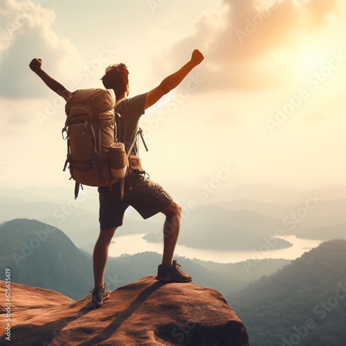 hiker on top of mountain