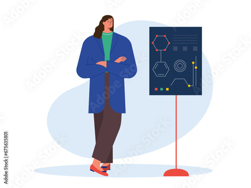 Female lab research worker Illustration. Laboratory illustration.