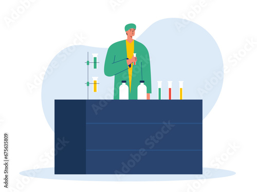 Male lab worker doing research illustration. Laboratory illustration.