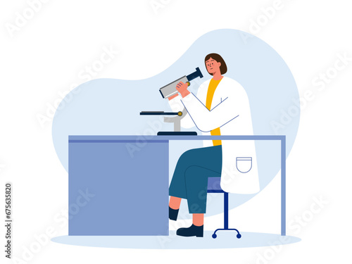 Female lab researcher Illustration. Laboratory illustration.