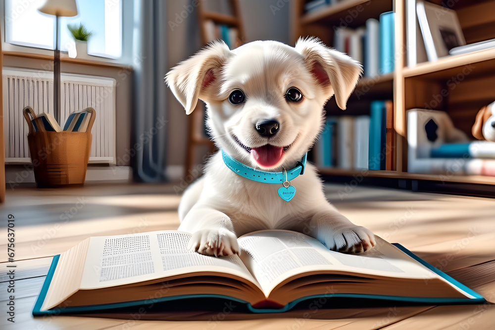 A dog reading a book. Generative AI