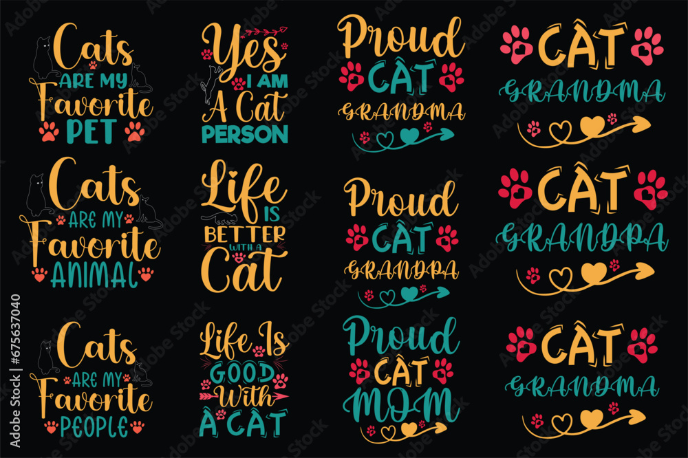 Vector a Set of cat  Typography  T Shirt Design Bundle
