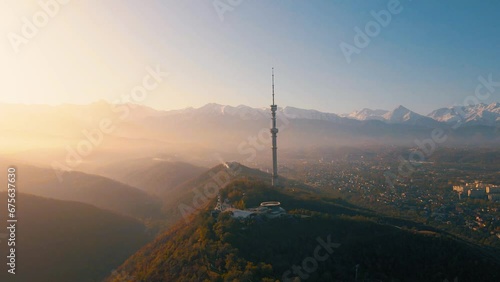 Panorama of Almaty city with TV tower in Kazakhstan photo