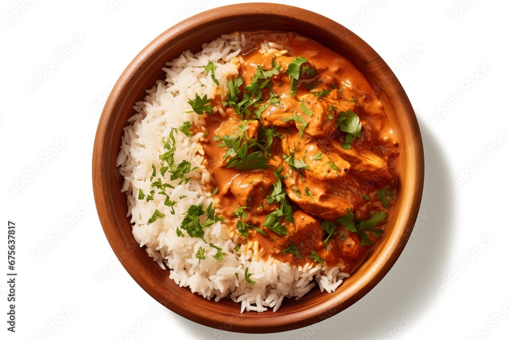 Authentic Indian Chicken Curry with Rice Served in a Clay Pot