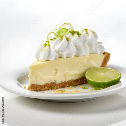 Key Lime pie with lime garnish. Generative ai. 