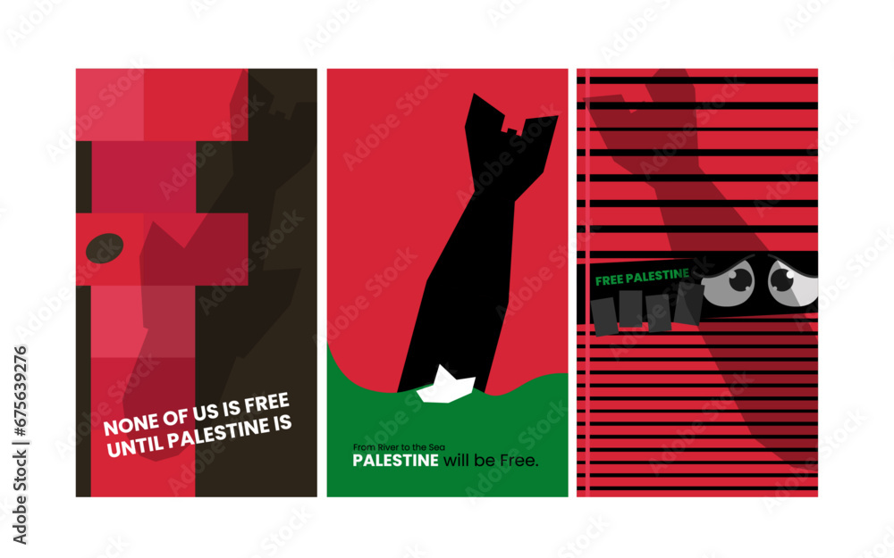 free palestine design poster social media story in flat illustration - obrazy, fototapety, plakaty 