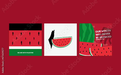 watermelon freedom free palestine design poster social media post in flat illustration