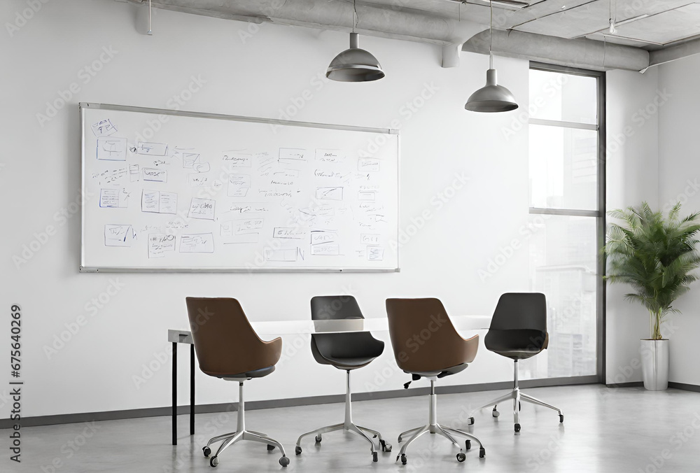 Fototapeta premium WHITE MODERN OFFICE ROOM WITH WHITEBOARD