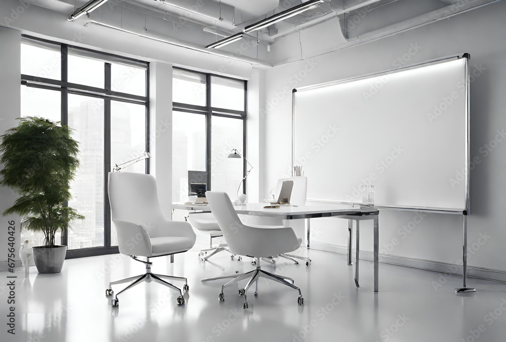 WHITE MODERN OFFICE ROOM WITH WHITEBOARD WHITE MODERN OFFICE ROOM WITH WHITEBOARD