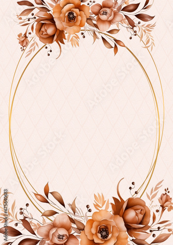 Brown and beige rustic elegant watercolor background with flora and flower