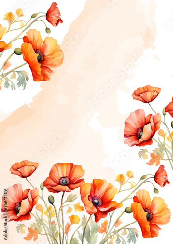 Orange and white wreath background invitation template with flora and flower