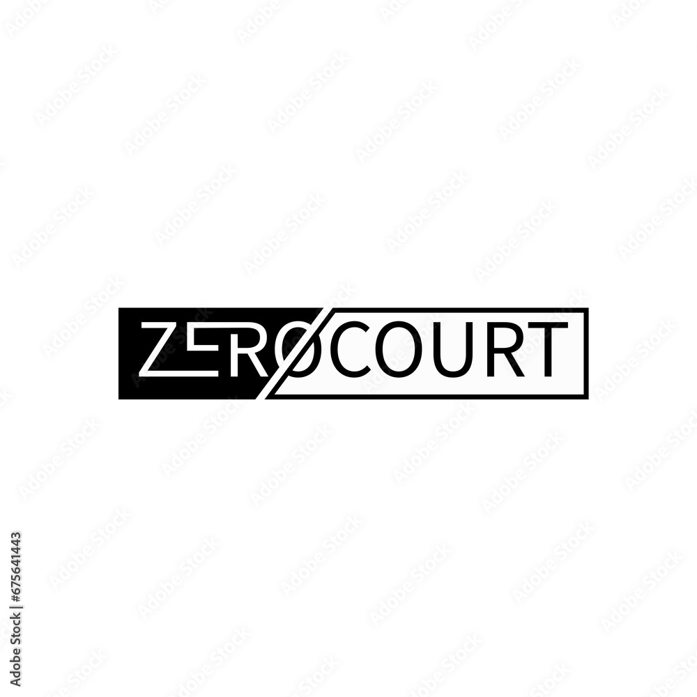 Zero court word logo for number. Zero letter with zero figure logo design. Name typography.