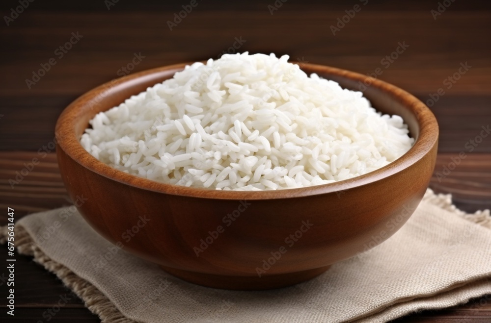 Wooden Bowl Of White Rice Wooden Bowl Of White Rice