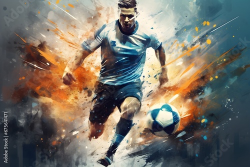 Graphic illustration Football Player Kicking, High-intensity Sports Abstract Design. photo