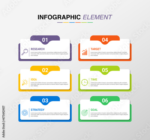 Creative business infographic template with 6 options  Infographics Template.