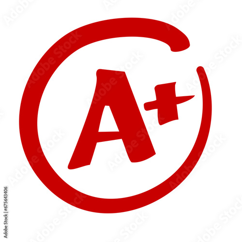 A Plus grade given for an exam or homework written in red marker vector