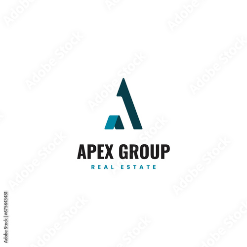 Real estate logo template and letter A roof in blue color on white background.