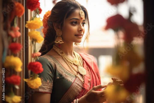 young indian woman wearing traditional saree