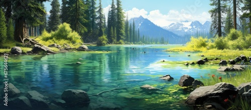 During the summer vacation people often travel to nature filled destinations with breathtaking landscapes where they can indulge in watercolor painting surrounded by lush green trees vibrant photo