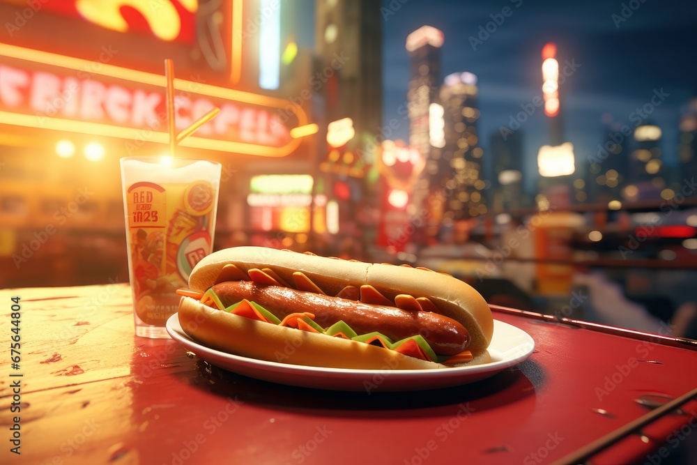 Hot Dogs Image for Menu and Restaurant Advertising, Delicious Hot Dogs Sandwich with Sausage and Mustard - obrazy, fototapety, plakaty 