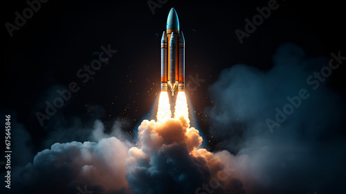 a rocket flying on clean black background