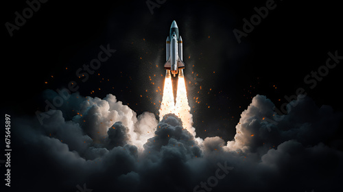 a rocket flying on clean black background