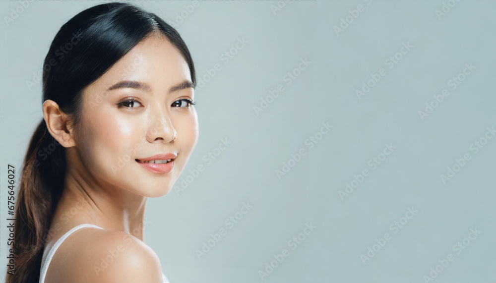 Asian woman with flawless skin, perfect for skincare ads and beauty promotions Asian woman with flawless skin, perfect for skincare ads and beauty promotions