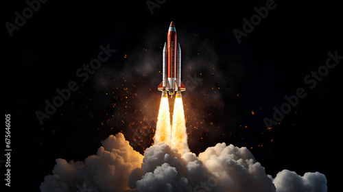 a rocket flying on clean black background