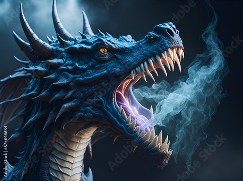 Dragon's head breathing icy white breath © Noi