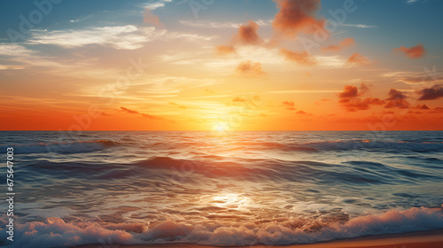 A Captivating Canvas Depicting the Harmonious Confluence of Sun, Sea, and Shore background generative ai © Safia