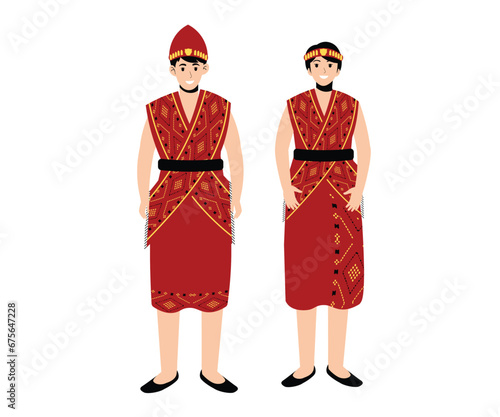 Red Pairs With Bandana Batak North Sumatra | Indonesian Traditional Clothes