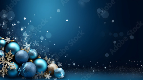 green christmas background with balls and gold snowflakes