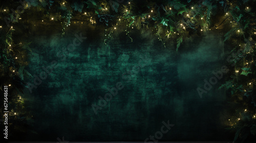 rustic green wall with christmas lights hanging on it © Jess rodriguez
