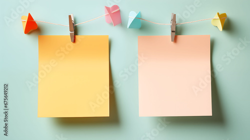 Colorful Notecards on Pegs with a Pastel Color Theme photo
