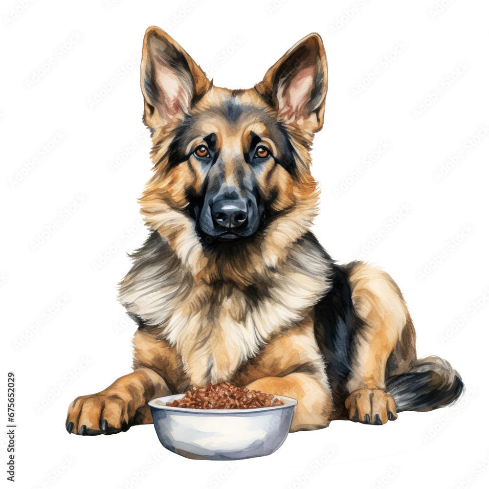 Watercolor German Shepherd Dog. German Shepherd Dog Clipart. Dog Watercolor Illustration.