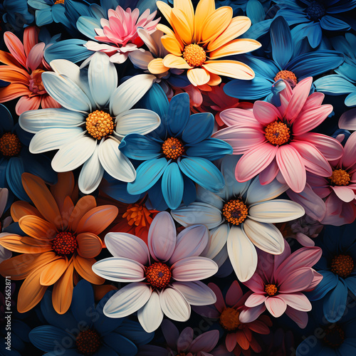 Colorful flowers are arranged in a pattern on top of each other