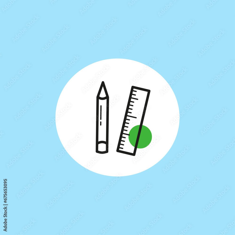 minimal Pencil and Ruler Chancellery School icon in cartoon hand drawn style isolated on blue background for various web sites. minimal Pencil and Ruler Chancellery School icon in cartoon hand drawn style isolated on blue background for various web sites.