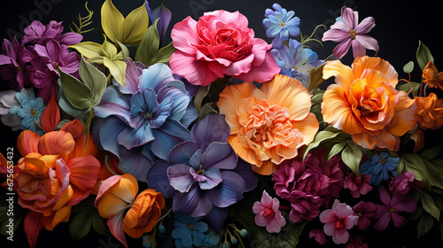 A bouquet of Colorful flowers with a black background