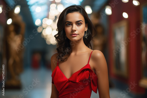 Beautiful and attractive woman in red color dress